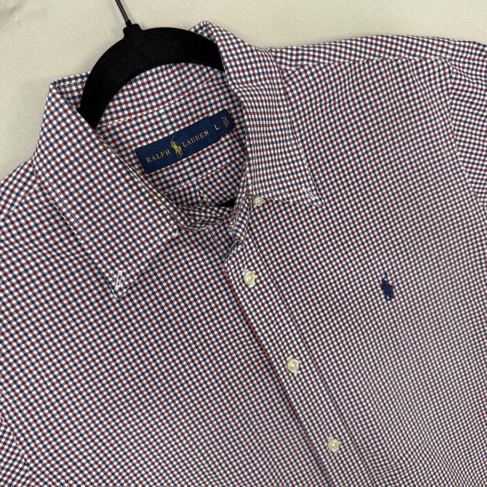 Ralph Lauren Mens‎ Button Down Shirt Large Red Blue Check Pony Logo Classic Fit